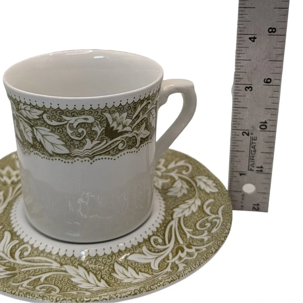 J G Meakin Teacups Saucers  Renaissance Green English Ironstone Set of Two SEE
